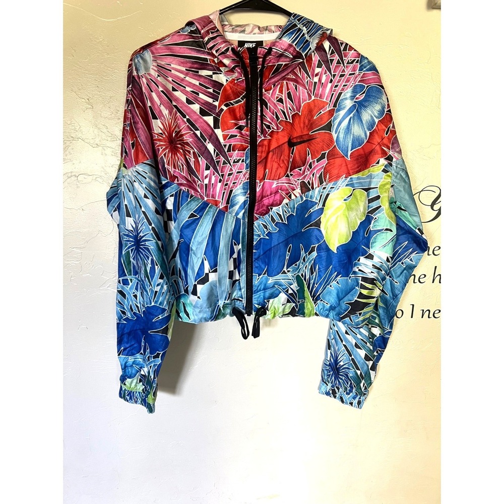 Nike Womens Windrunner Jacket Floral Tropical Print Cropped Windbreaker Multi M - Picture 2 of 9